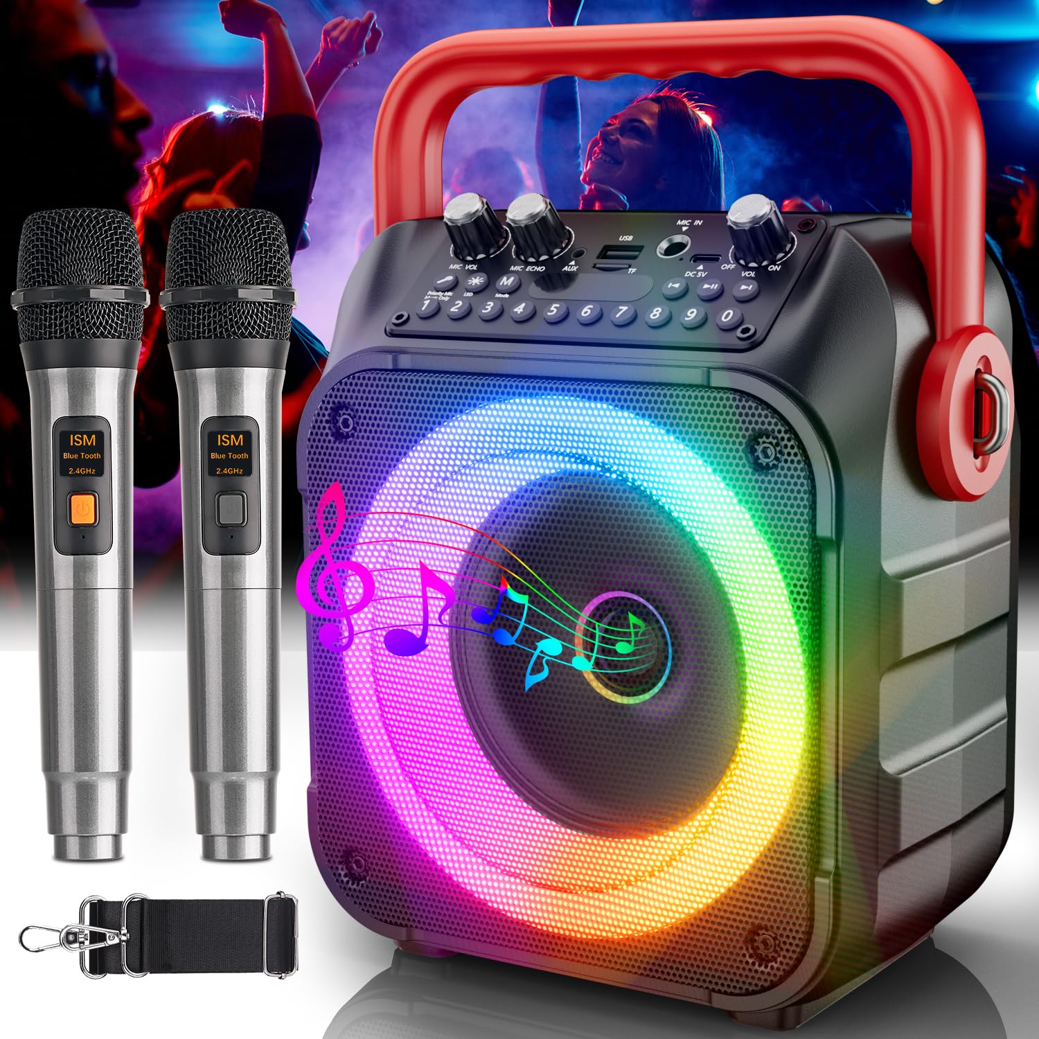 Karaoke Maschine mit 2 Karaoke Mikrofonen: Singingmate Karaoke Anlage mit 2 Mikrofonen für Erwachsene Kinder - Tragbare Bluetooth Party Karaoke Box - Mikrofon mit Lautsprecher