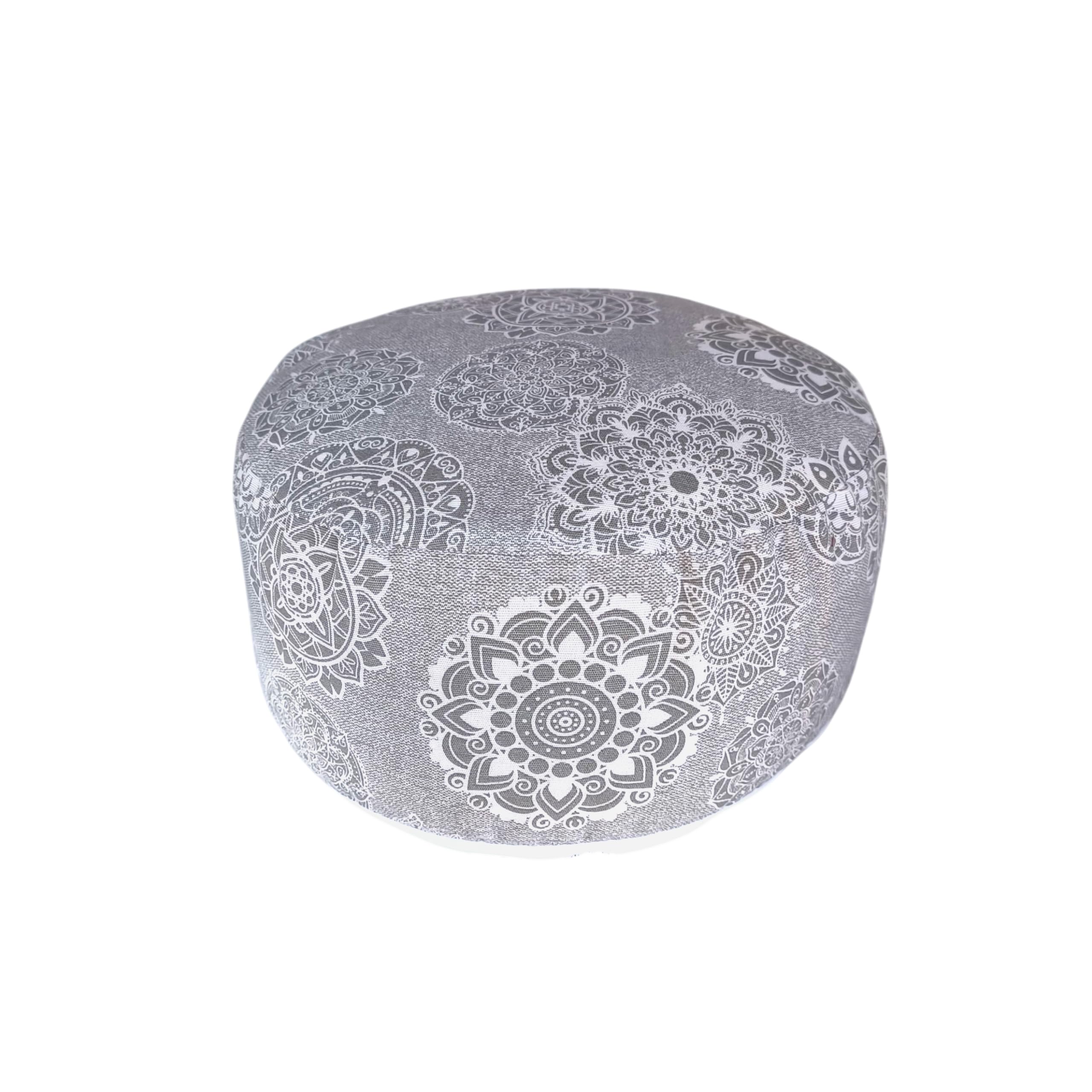 Zafu meditación Mandalas Gris, cojin Yoga, zafu Yoga, con Funda e Interior y Exterior Lavable de algodón y Relleno de cáscara de Trigo sarraceno, asa de Transporte 32x16cm