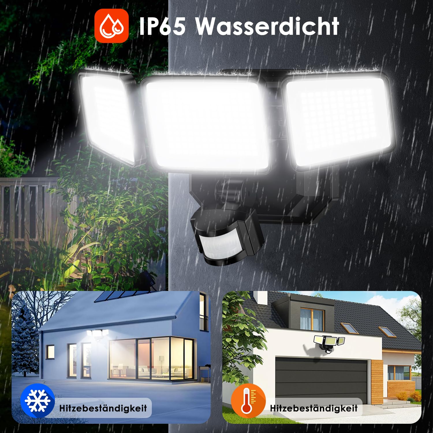 Lampada da esterno con sensore di movimento, faretto LED impermeabile IP65 alimentato a batteria da 600 lm, sensore di movimento con batteria flessibile per giardino, vialetto, patio, ingresso