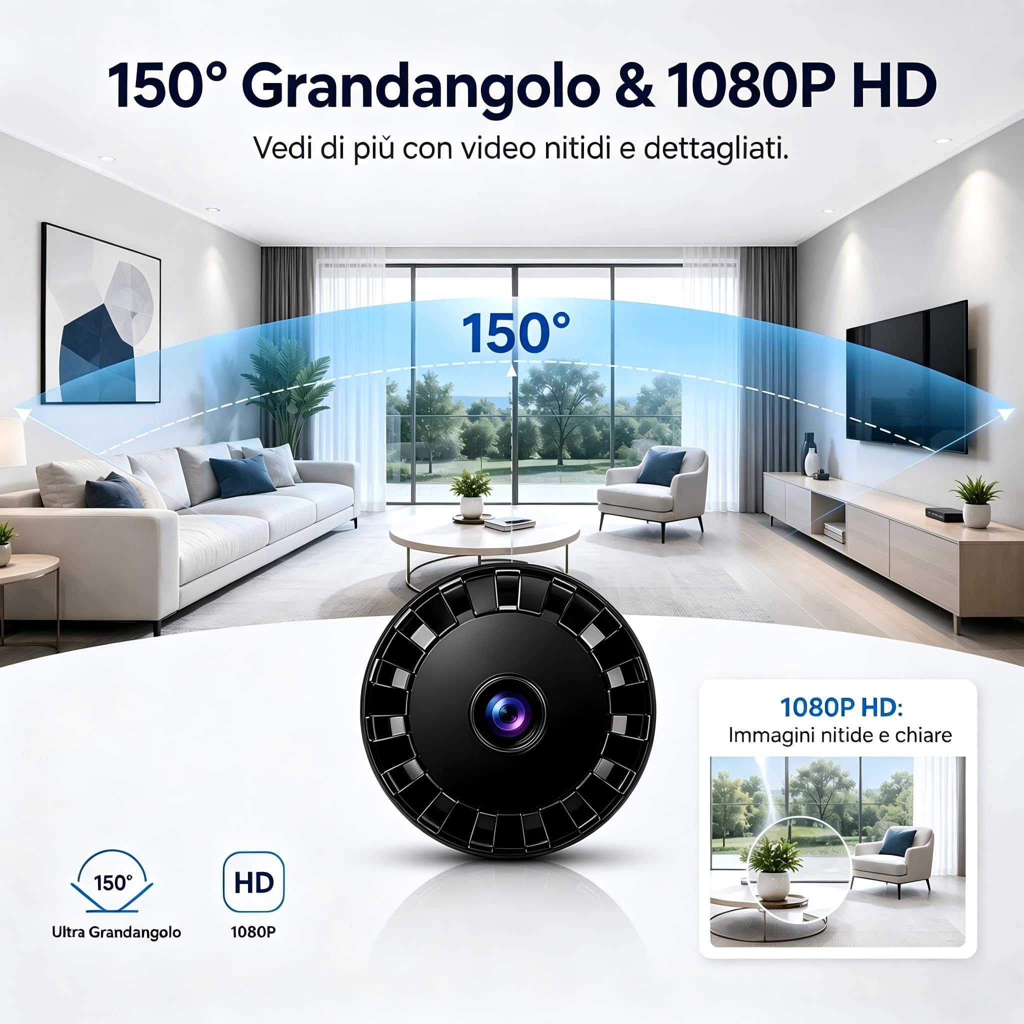 Mini Telecamera Spia WiFi Interno/Esterno, Videocamera Sorveglianza 1080P, Visione Notturna, Rilevamento di Movimento, Controllo Remoto Con App per Casa/Bambini A/Y (Black, Mini 4 PCS)