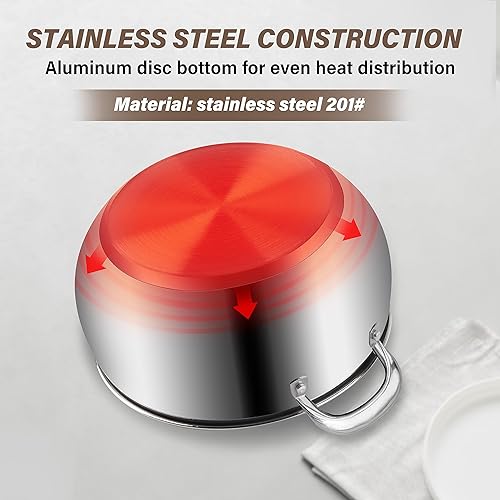 Miniatura 6 de YSSOA Juego de utensilios de cocina de acero inoxidable de 6 piezas pulido espejo, parte inferior de inducción, forma recta, tapas SS, asas y