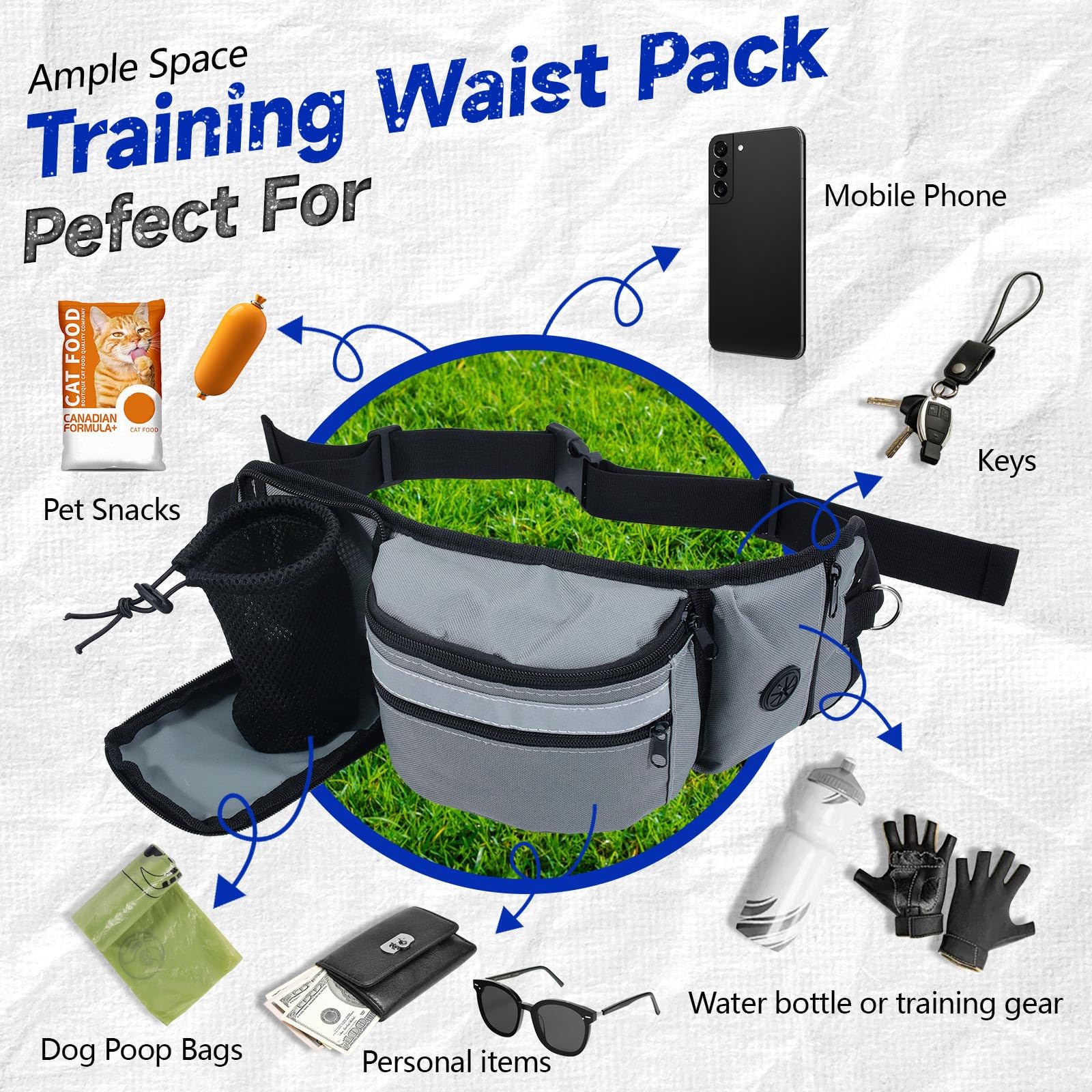 Realand Dog Treat Pouch Dog Walking Fanny Pack, Treat Pouches for Pet Training with Waist Belt, Treat Bag for Dog Training Treat Pouch, Dog Treat Bags Training Pouch, Grey - Image 4