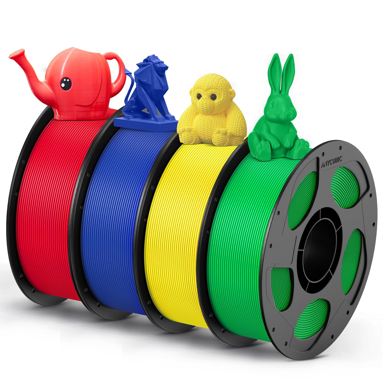 PETG Filament 1.75mm Bundle, 3D Printer Filament, Dimensional Accuracy +/- 0.02mm, Exceptional Toughness, 1KG Reusable Spool, 4KG Red+Green+Blue+Yellow