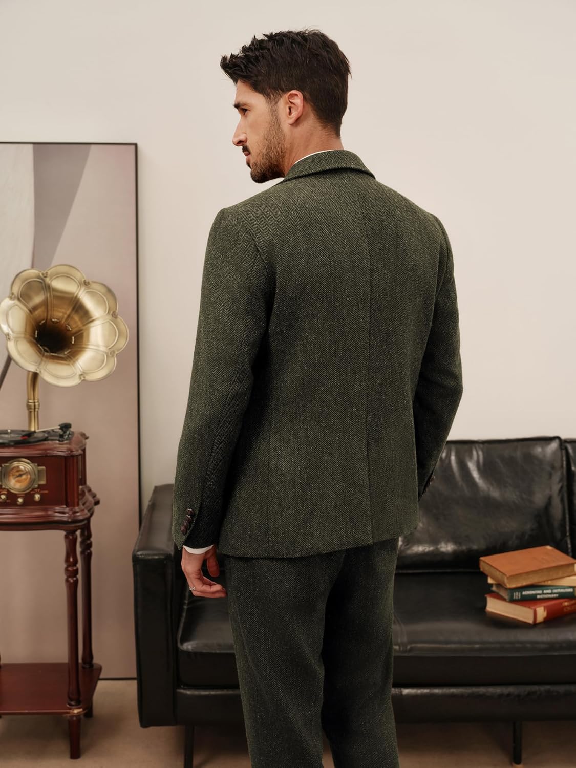 PJ PAUL JONES Mens Blazer Vintage Wool Blend Sport Coat Herringbone Tweed Blazer Suit Jacket with Pocket Square - Image 6