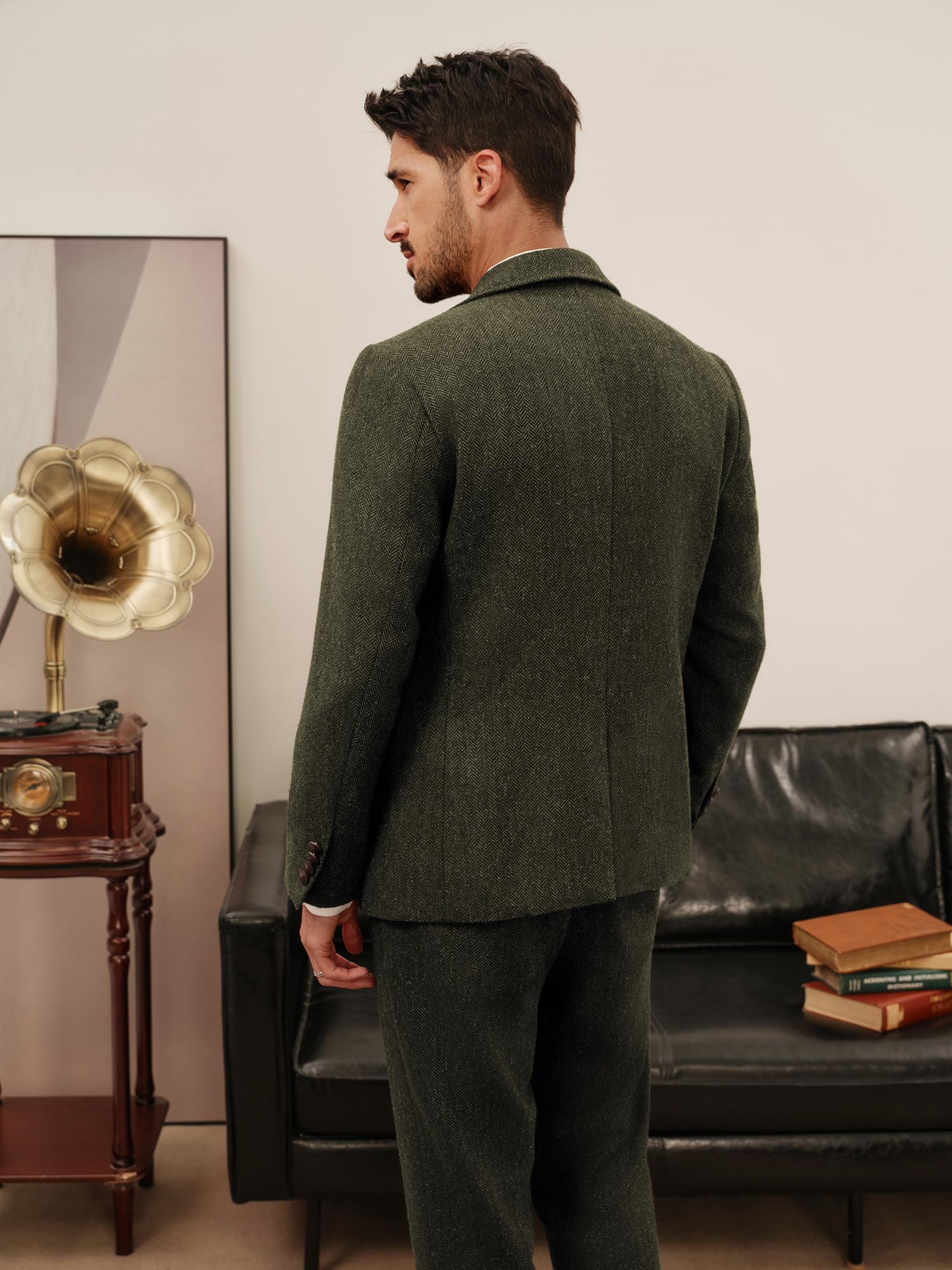 PJ PAUL JONES Blazer da uomo vintage in tweed a spina di pesce, due bottoni, misto lana, cappotto sportivo con tasca quadrata