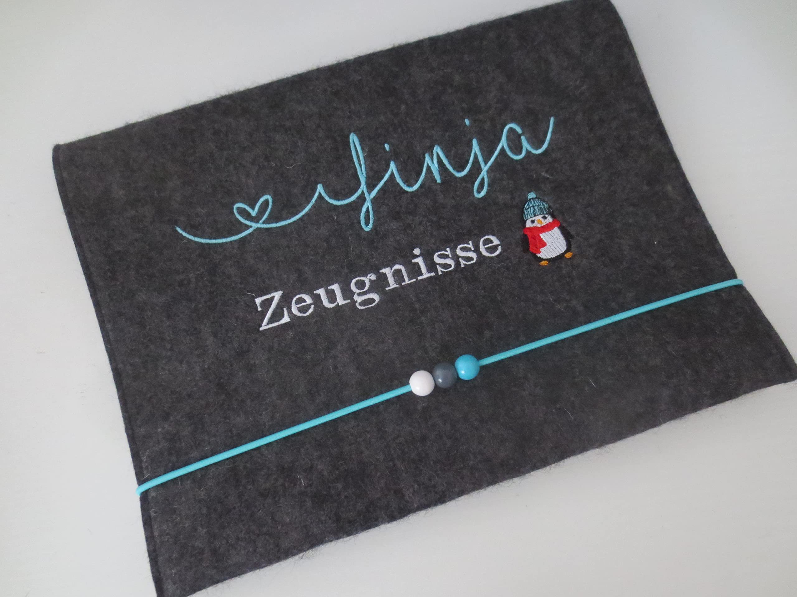 Zeugnismappe Wollfilz Mappe Zeugnisse DIN A4 Grundschule Schule"Pinguin"