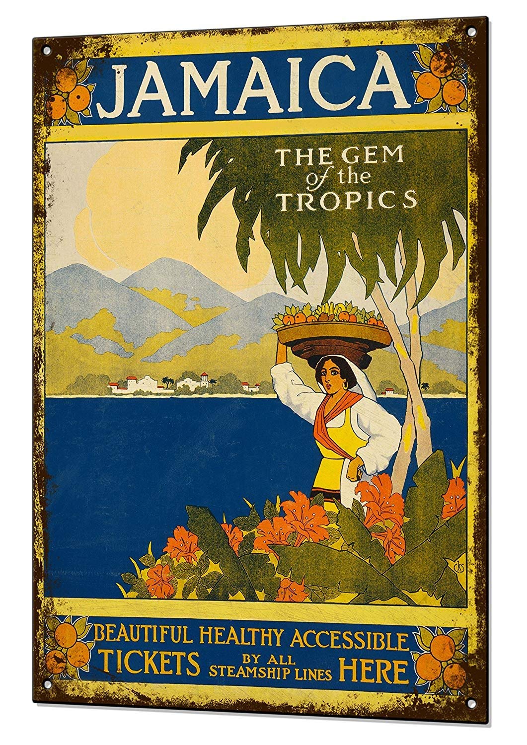DOGT Metal tin sign 8x12 inches Jamaica Tropics Travel Vintage Metal Sign Retro Tin Plaque Advert
