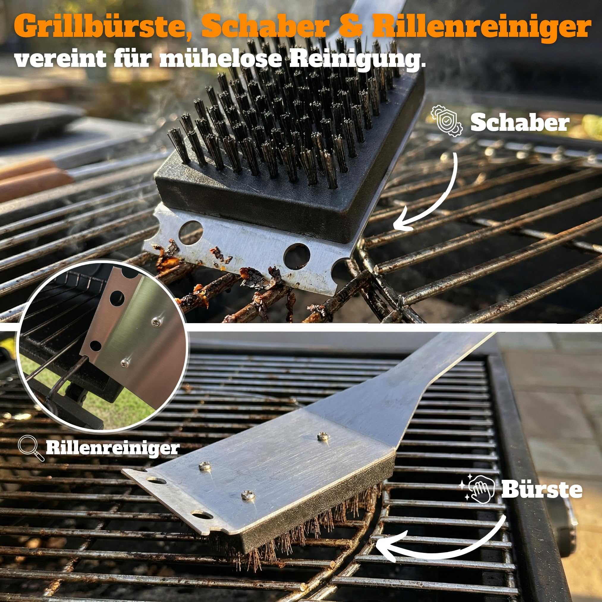 Grillkoffer Grill Set für Männer - Grillbesteck Edelstahl im Holzkoffer | 3-in-1 Wender mit Flaschenöffner & Schneidkante, Grill Zubehör, Geschenk zum Vatertag & Weihnachten