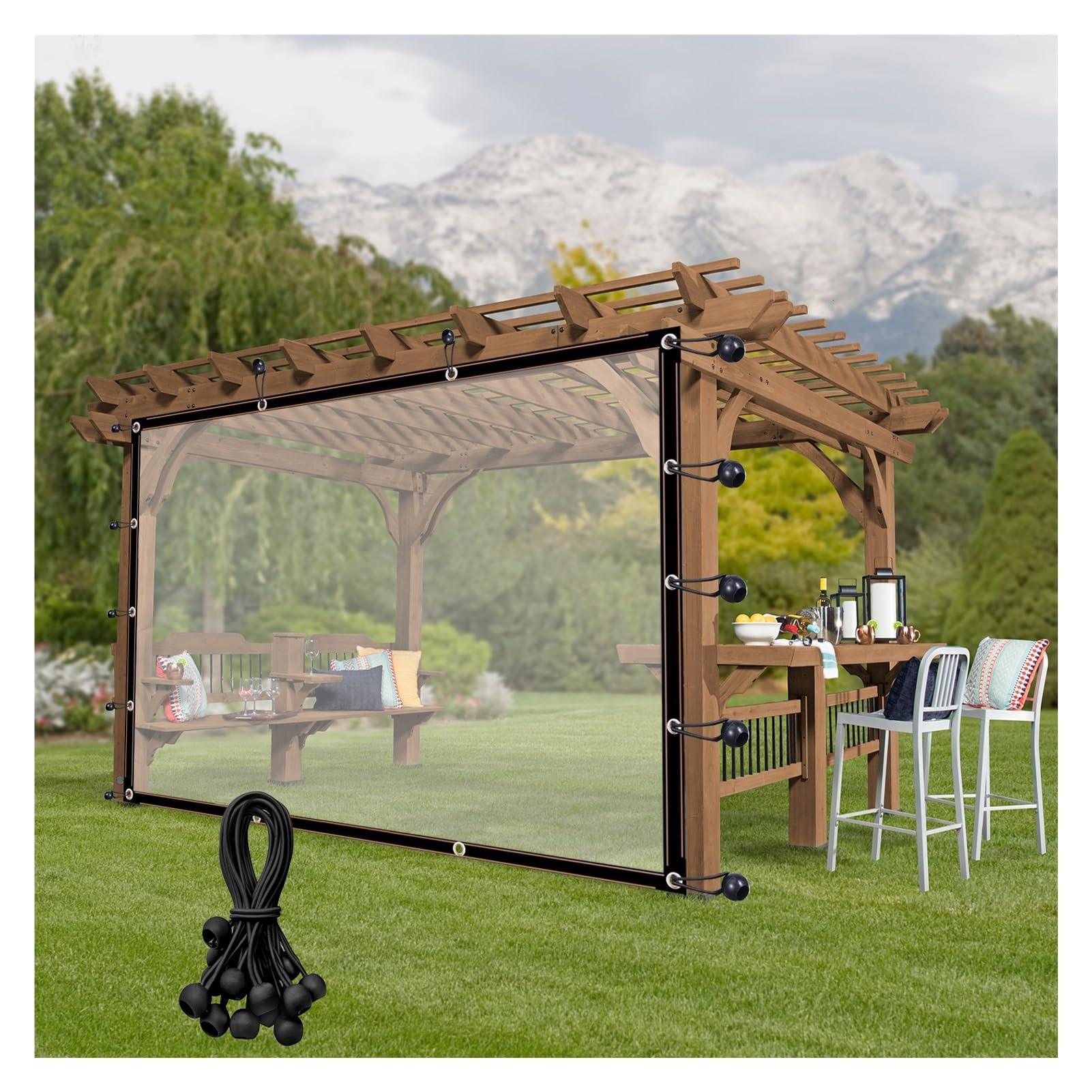 Lona transparente para pérgola que frena la lluvia en paneles laterales de cenador