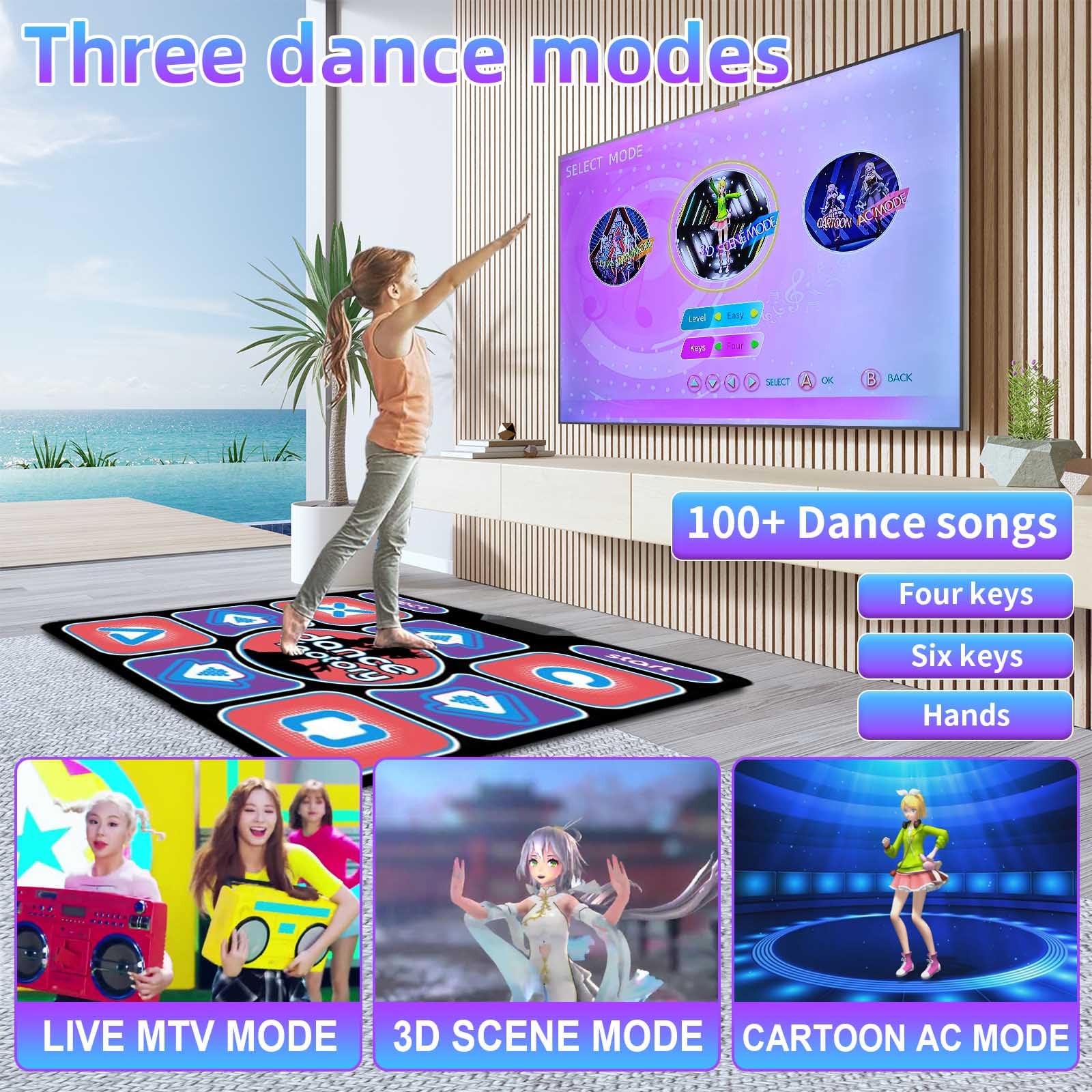 Tanzmatte Spiele für Kinder und Erwachsene, Musikalische Tanzmatte Spiele für TV, Pad Tanzmatte für Übung, Tanzspiel Matte Spielzeug Geschenke für Jungen & Mädchen, Rot