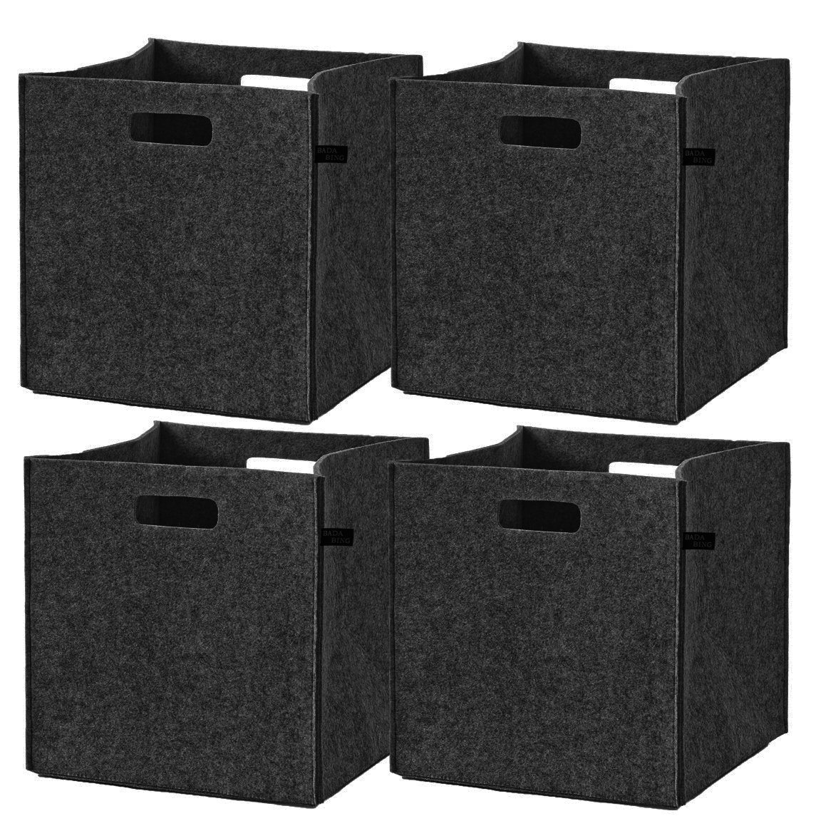 Bada Bing Set Of 4 Felt Log Rack Basket Wicker Bag Grey Anthracite 30 x 30 x 30 cm