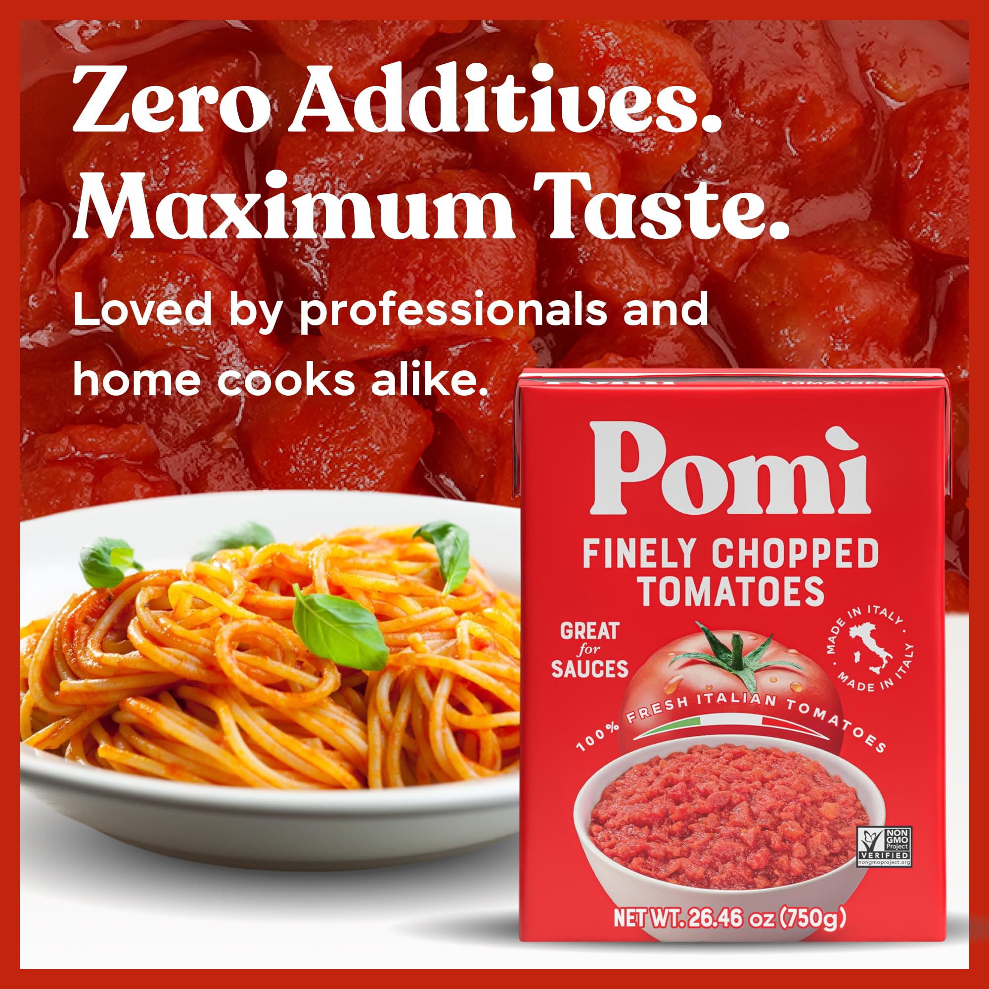Pomì Finely Chopped Italian Tomatoes 26.46oz (Pack of 12) - 100% Fresh Flavor in BPA-Free Carton - Perfect for Sauces, Pasta, Pizza & More, Non-GMO, Gluten-Free, Clean Eating Canned Alternative