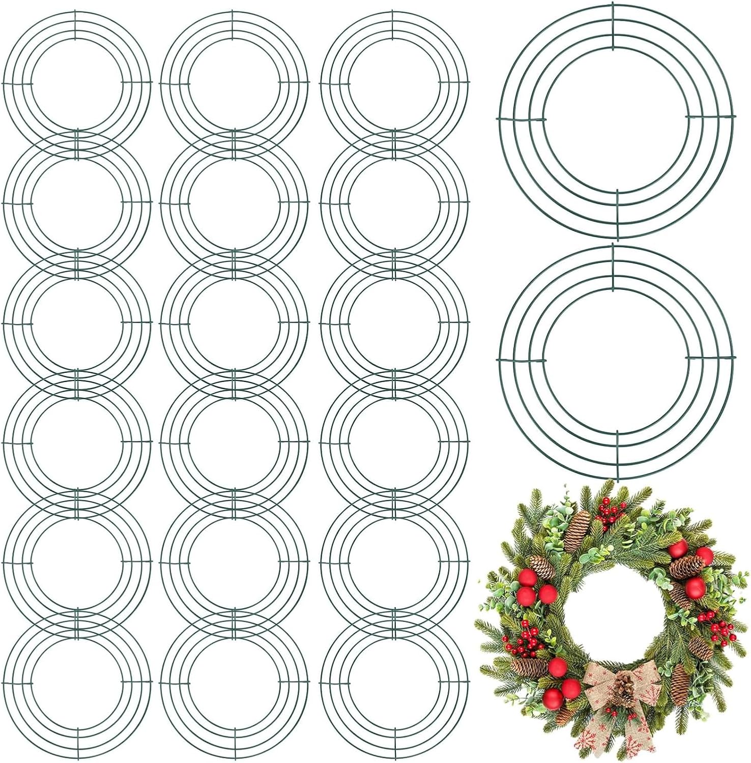 Hotop 20 Pcs 16 Inch Metal Wreath Frame Christmas Dark Green Round Metal Wreath Form for Crafts & DIY Floral Decorations on Weddings New Year Party Home Decor