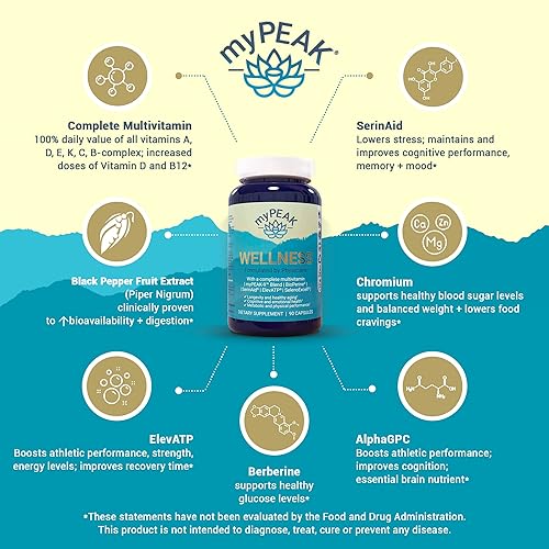 Miniatura 3 de Wellness Multivitamínico vegano galardonado con extracto de turba antiguo ElevATP, astaxantina natural, hierro, resveratrol y Alpha GPC, refuerzo de