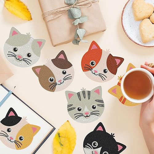 Miniatura 9 de 8 posavasos de diamantes de Navidad con soporte para bricolaje, bonitos posavasos de arte de diamantes 5D, posavasos redondos de acrílico con