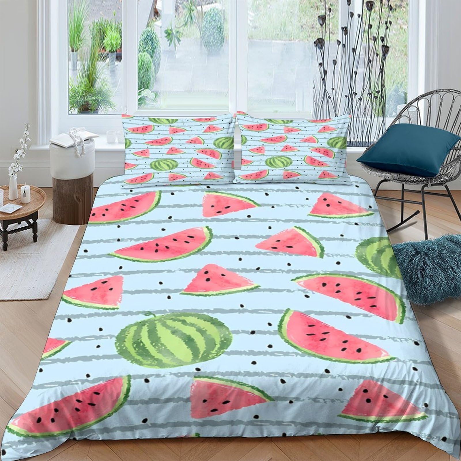 Ctjqhvkz Style-3 3D Printed Watermelon Fruit Pattern Fitted Sheet Microfiber Soft Anti-Slip Bed Cover For Bedroom Dorm Home Decor Single（135X200cm）