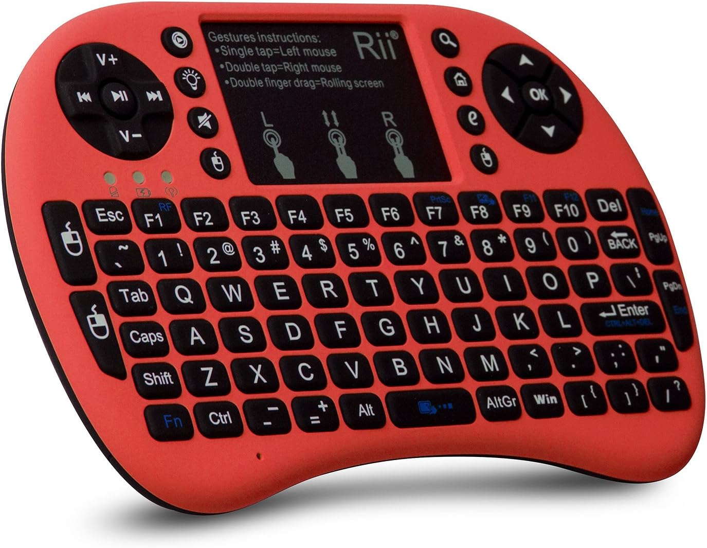 Rii i8+ Mini Wireless 2.4G Backlight Touchpad Keyboard with Mouse for PC/Mac/Android, Red (mwki8+)