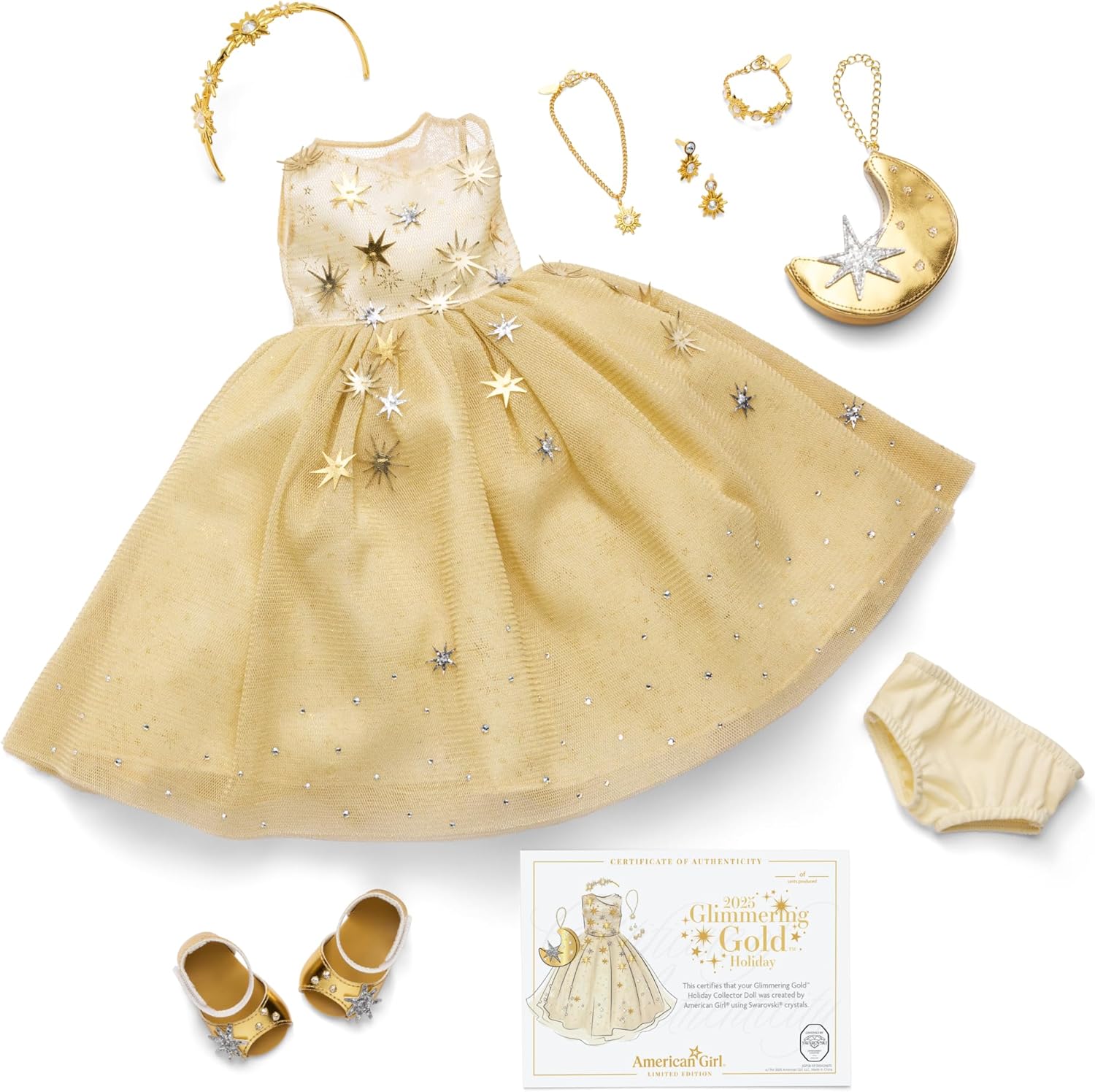 American Girl 2025 Glimmering Gold Holiday Collector Doll, with Light-Blue Eyes, Long Wavy Blonde Hair, Ages 8+
