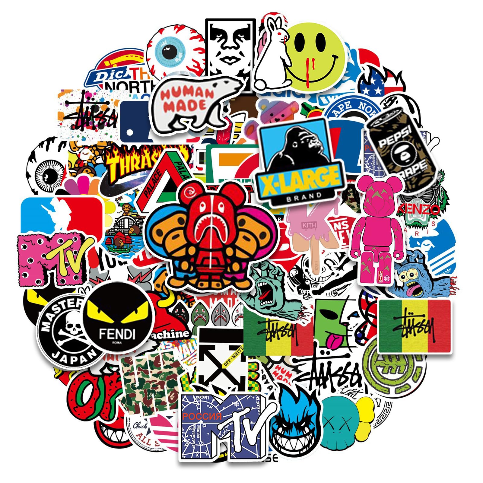 Ajinacious Men's Colorful 101 Pcs Skateboard Stickers, Non-Repeat Cool Sticker Pack Waterproof Reusable Vinyl Brand Stickers, Reusable Wicked Stickers For Adults Teens Boys Graffiti Guitar Travel Luggage Helmet And Laptop