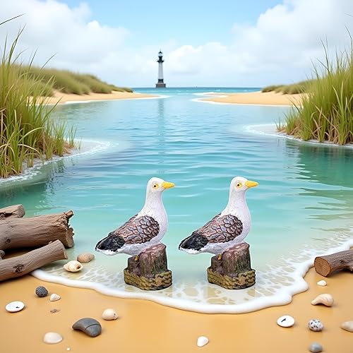 Miniatura 6 de 2 figuras de gaviota de muelle, estatuas de resina de aves marinas para jardín de hadas, decoración de paisaje de estaca de muelle, micro paisaje,