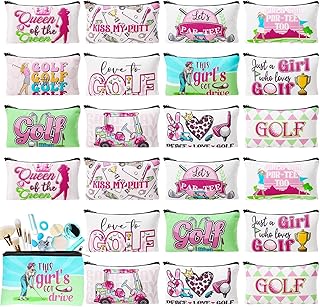 24 Pieces Golf Makeup Bags Bulk Golfers Canvas Cosmetic Gift Bags Purse Organizer Zipper Cosmetic Pouch Portable Travel Toiletry Pouch for Women Men Gifts, 7 x 4 Inch
