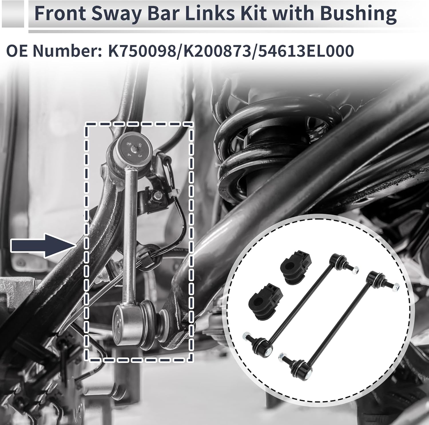 Front Stabilizer Bar Links with 2 Pcs Bushing for Nissan Versa 2007-2019 for Nissan Cube 2009-2014 Sway Bar Link Kits No.K750098/K200873 1 Set