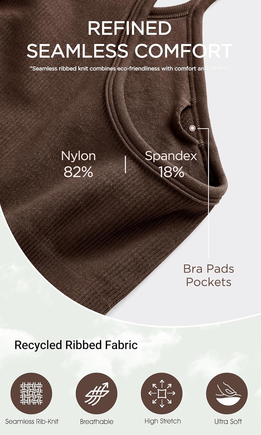 ODODOS Seamless Racerback Sports Bra for Women Ribbed Camisoles Non Padding Yoga Bra Crop Tank Tops - Image 6