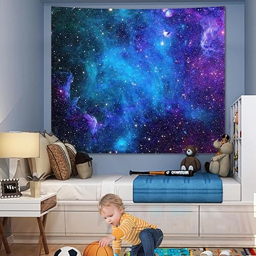 Miniatura 2 de Apdidl - Tapiz de galaxia para dormitorio, espacio estético, cielo nocturno azul estrellado, estrellas, universo, tapiz nebuloso misterioso para