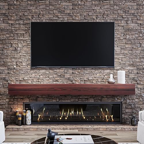 Miniatura 5 de Mantel para chimenea de 48 pulgadas, estante flotante con acabado rústico, estante de pared de madera con soporte invisible resistente para