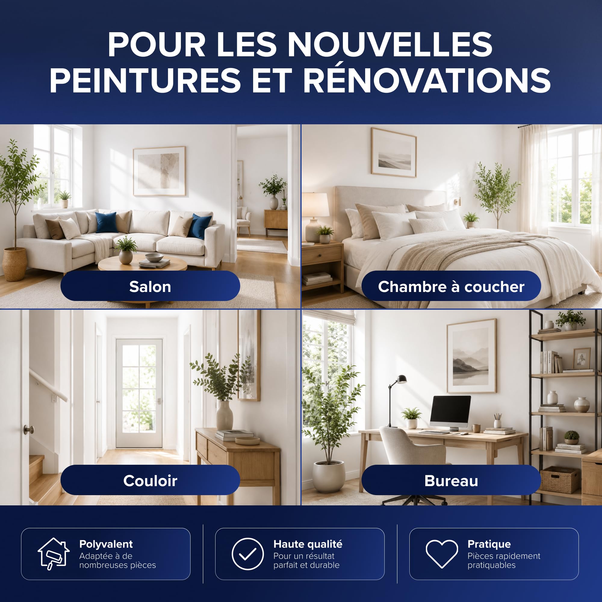 Plid® Peinture blanche mur et plafond, Blanc mat 10 L - pour env. 60m² - Haute couvrance, Application facile, Faible odeur - Pot de peinture murale interieur Blanc polaire - Rénovation, Décoration