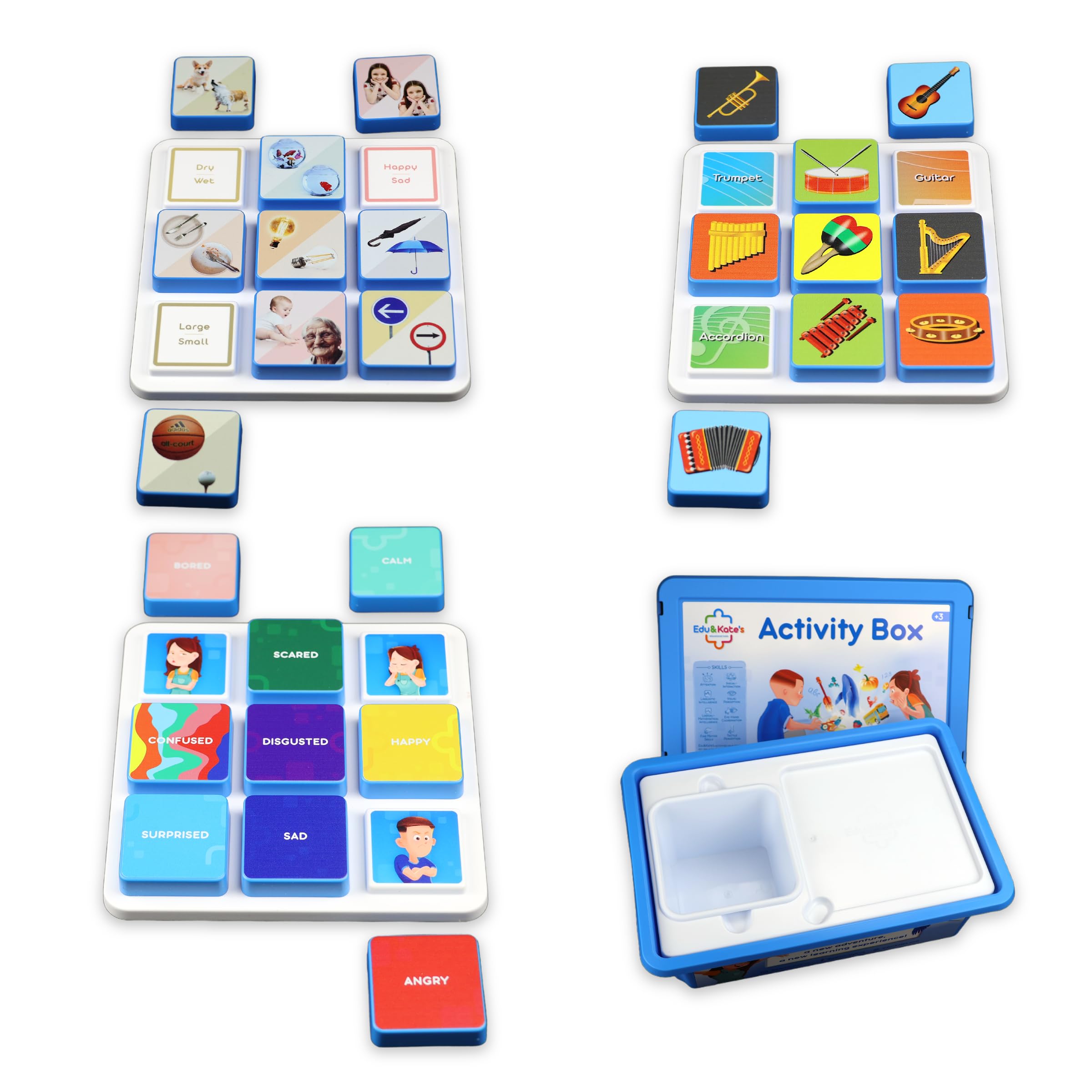 Edu&Kate’s Learning Toys for Preschoolers & Kids with Autism - 27 Pcs, 3 Boards + Activity Box - Early Skills Development - Perfect as Montessori Speech Therapy Materials - Stage 4