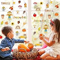 Vista 2 de Whaline 40 calcomanías de gel grueso para ventana de Acción de Gracias, espantapájaros, calabaza, hojas de arce, manzanas, calcomanías de gel