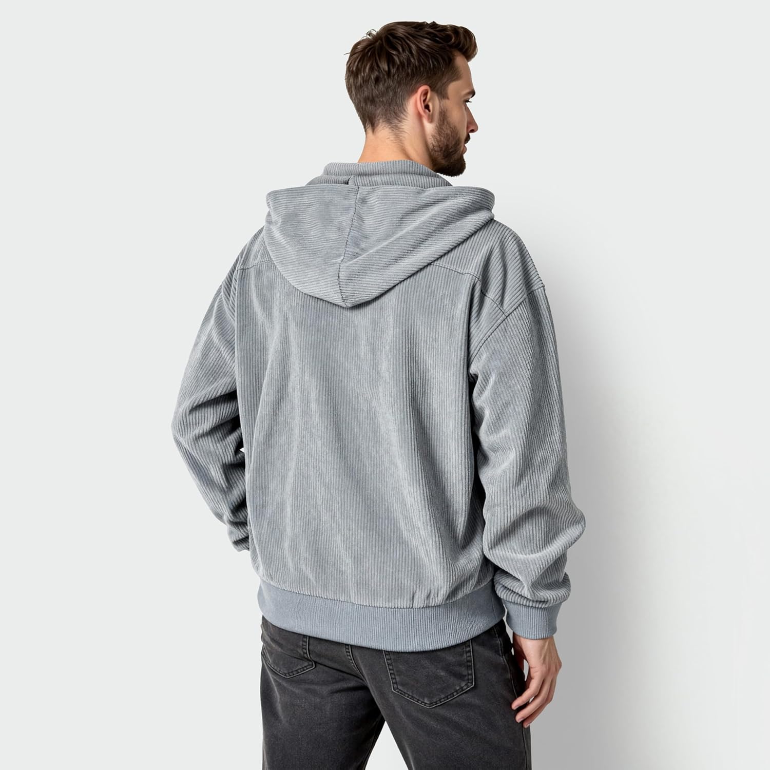 GINGTTO Mens Quarter Zip Pullover Hoodie Corduroy Sweatshirt Men Mock Neck - Image 3