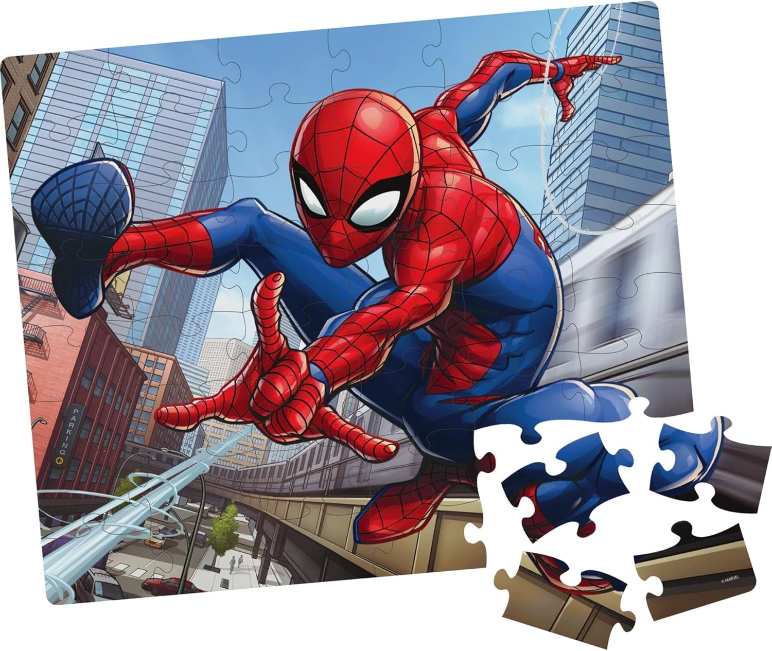 Marvel Spiderman 48 Piece Puzzle in Tin Lunchbox, Red, Blue, White