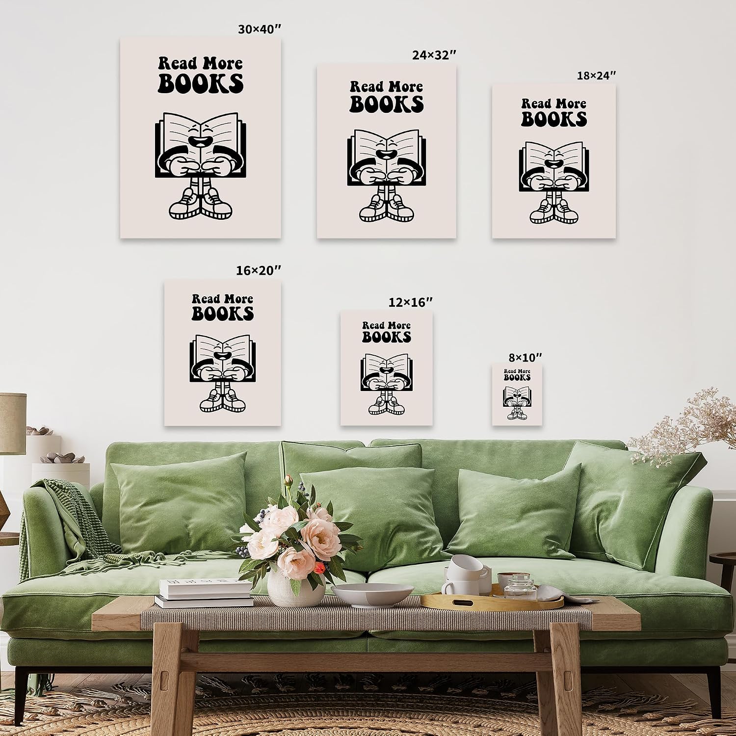 Poster Master Read More Books Canvas - Retro Book Print - Reading & Funky Art - Black Preppy Design - Bookworm Art - Great Classroom or Library Wall Decor - 8x10 STRETCHED Canvas