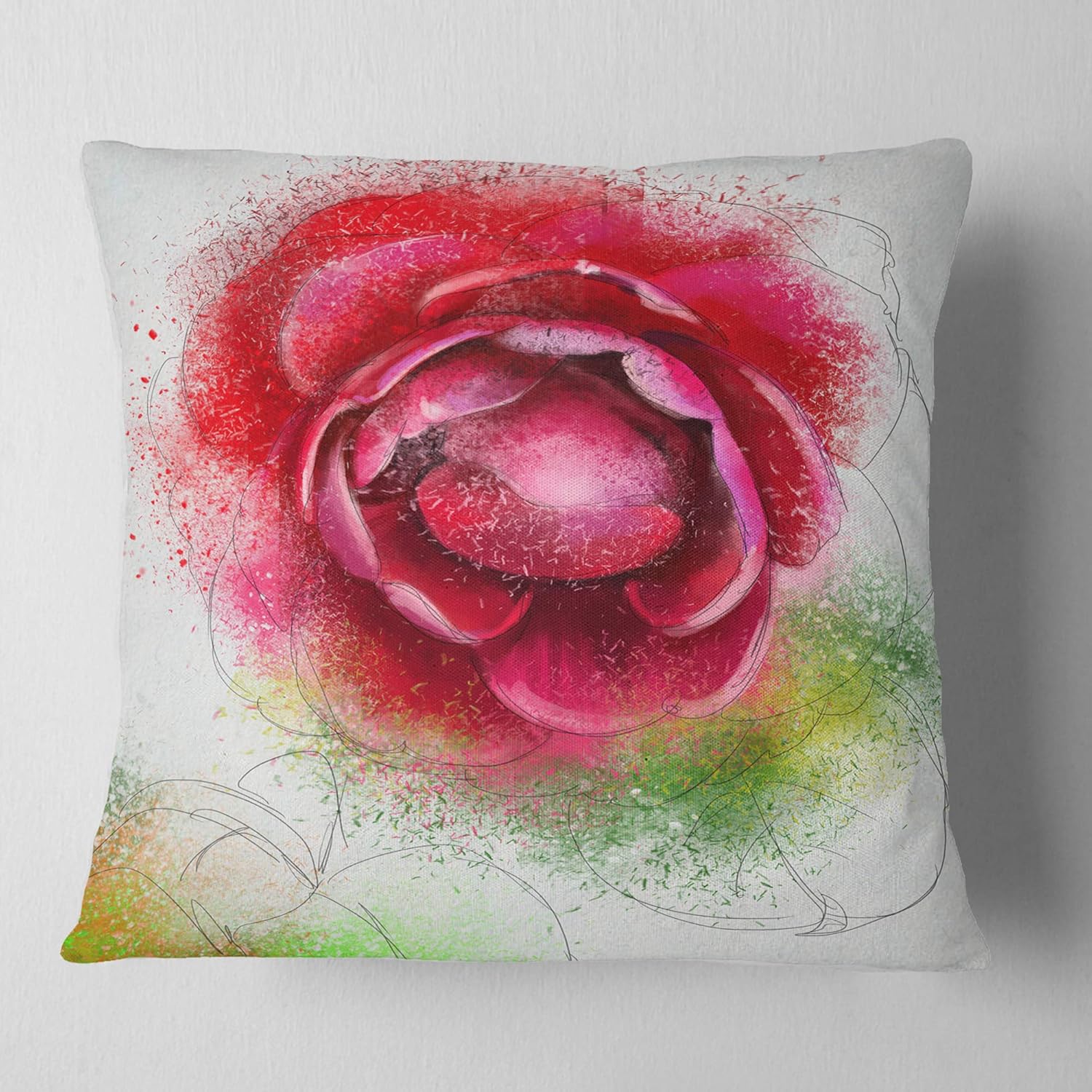 Designart Large Blooming Red Rose on White' Flowers Throw Pillow Cover for Living Room, Sofa 26" x 26"