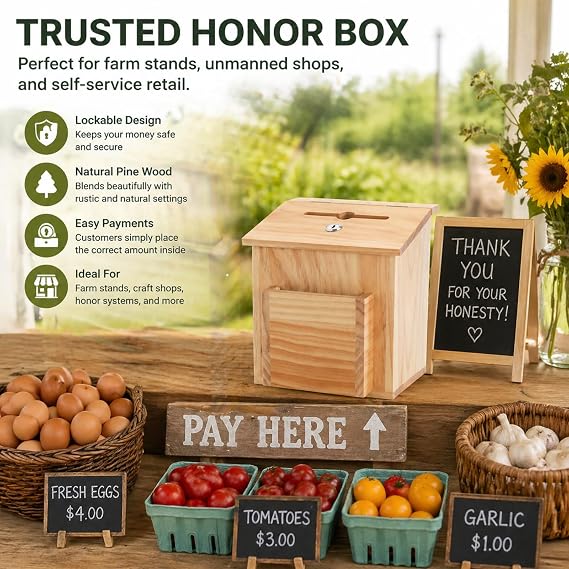ZENFUN Wooden Suggestion Box with 50 Free Suggestion Cards, Natural Pinewood Ballot Comment Box Donation Box with Locking Hinged Lid for Countertop or Wall Mounted, 8.6 x 6.8 x 10
