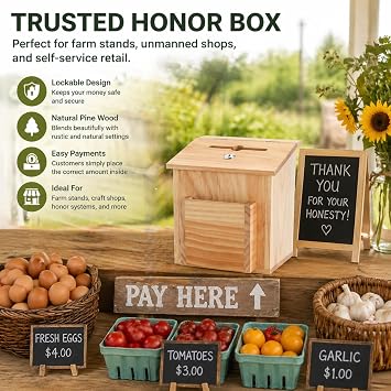 ZENFUN Wooden Suggestion Box with 50 Free Suggestion Cards, Natural Pinewood Ballot Comment Box Donation Box with Locking Hinged Lid for Countertop or Wall Mounted, 8.6 x 6.8 x 10