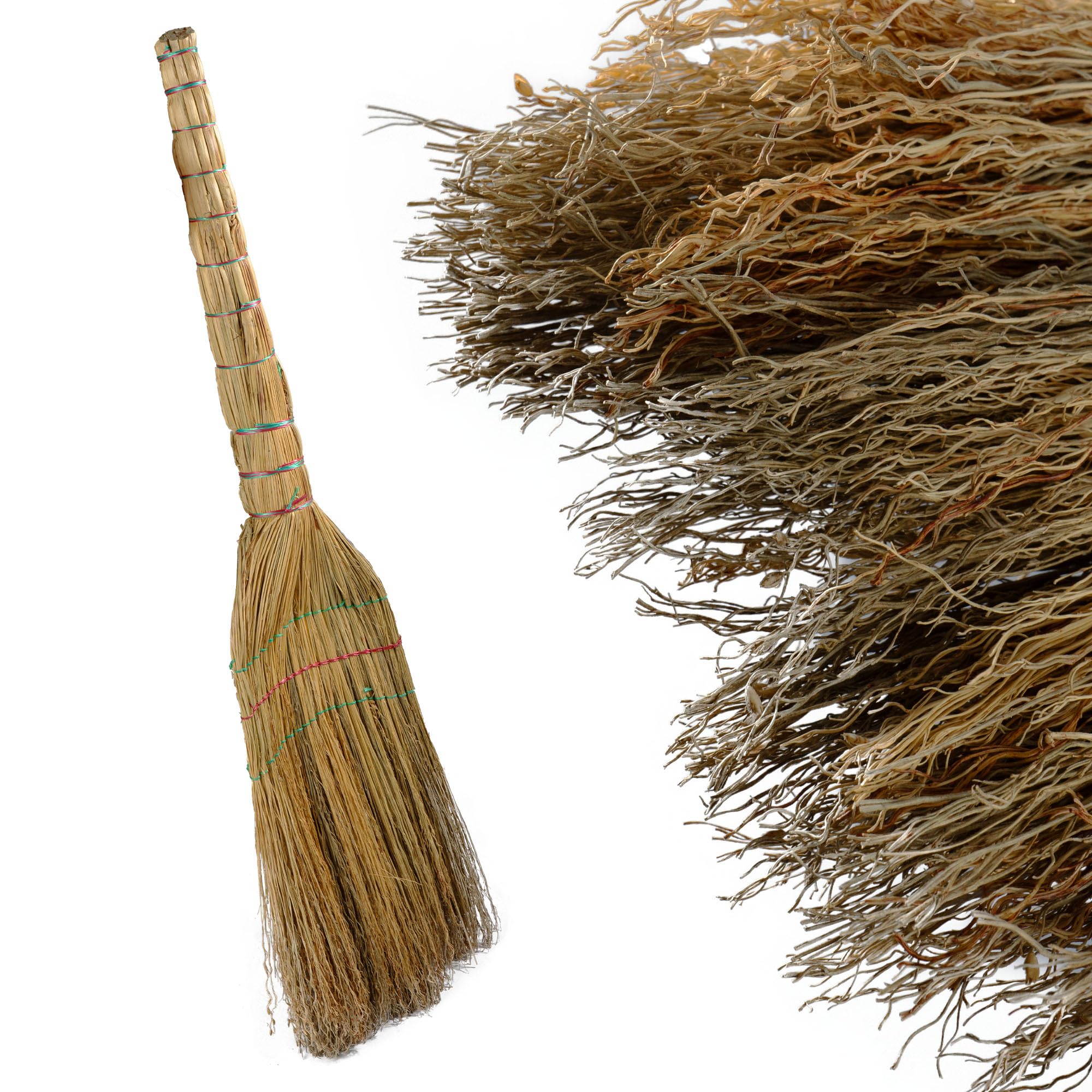 Miotła Sorgo ze Słomy Naturalna Wytrzymała Miotła Ekologiczna na Zewnątrz i do Domu 80 cm Długości Drewniany Trzonek Miotełka z Sorga i Kij Zamiatacz SORGHO