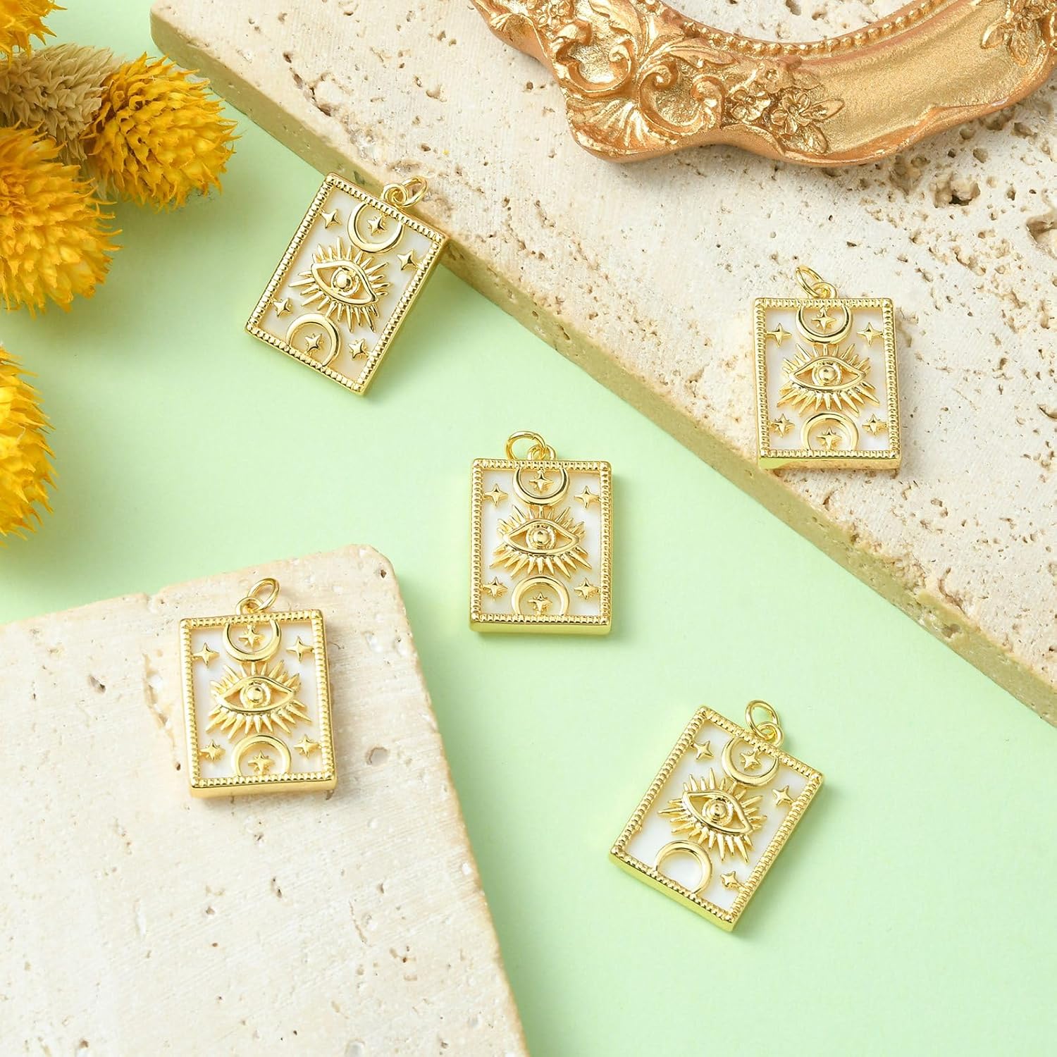 Airssory 5 Pcs Natural Shell Charm Rectangle Eye Moon Star Charms for Bracelet Jewelry Making Necklace DIY