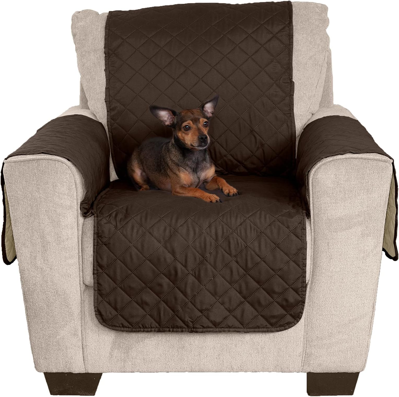 Furhaven Water-Resistant & Reversible Chair Cover Protector for Dogs, Cats, & Children - Two-Tone Pinsonic Quilted Living Room Furniture Cover - Espresso/Clay, Chair