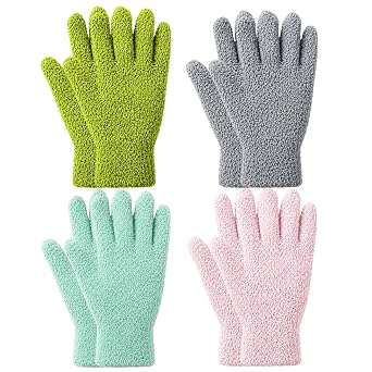 4 Pairs Minky Dusting Gloves, Five Finger Cleaning Gloves, Reusable Dusting Gloves for Plants House Clean Car Blinds Lamps