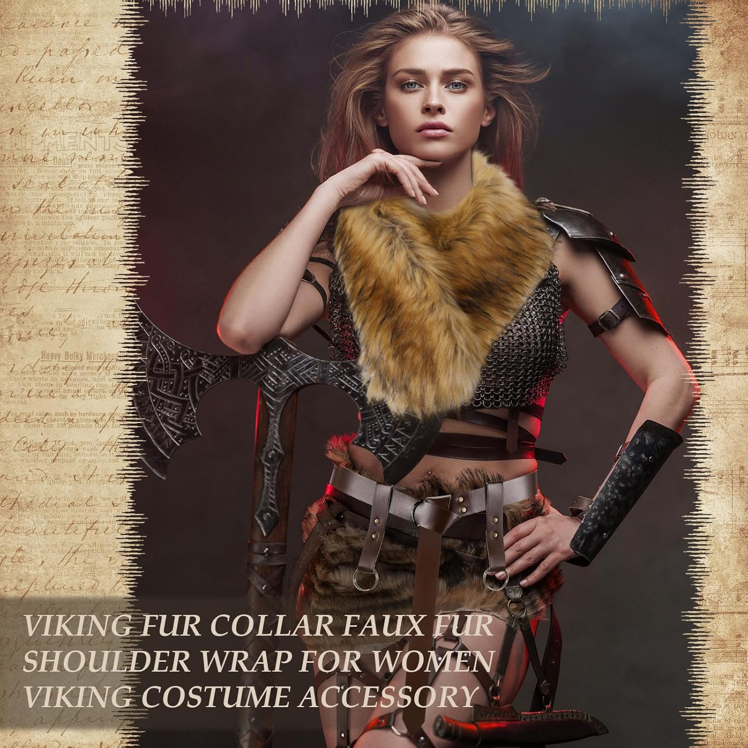 JenPen 3 Pcs Halloween Women Viking Costume Set Viking Belt Fur Collar Fur Boots Covers Costume Accessories for Halloween - Image 5