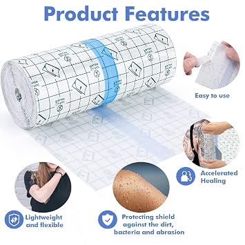 Tattoo Aftercare Wrap Waterproof Bandage (5.9 in x 10.9 Yd Roll) Second Skin Wound Healing Protective Skin Adhesive Bandages Transparent Dressing Bandages Tattoo Supplies