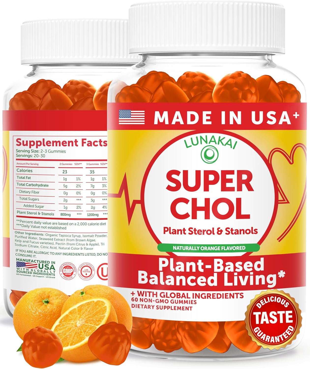 Lunakai USA Made Super Chol Gummies – 1200mg Plant Sterols & Stanols for Natural Cholesterol Support – Daily Phytosterol Supplement for Adults, 60ct