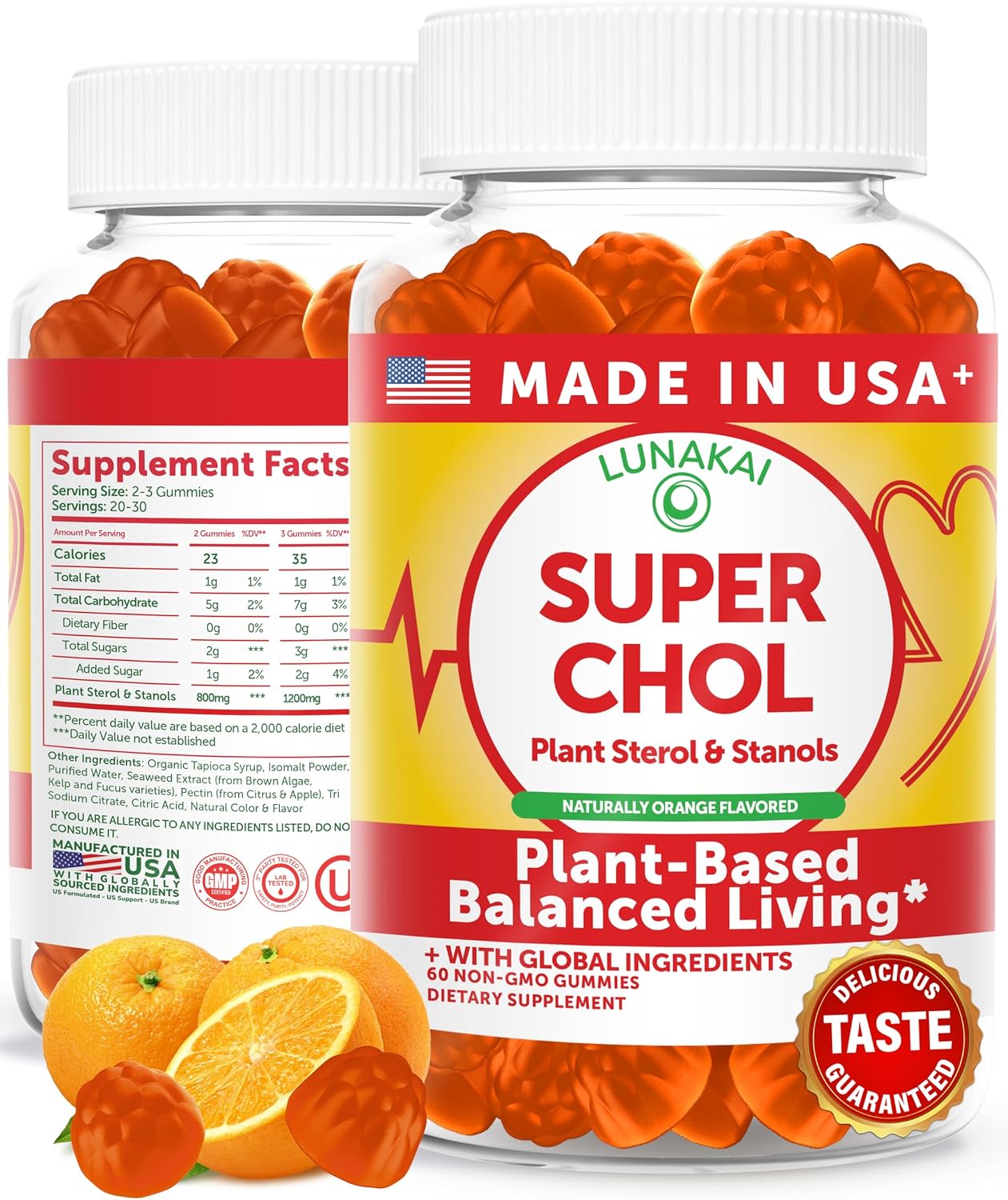 Lunakai USA Made Super Chol Gummies – 1200mg Plant Sterols & Stanols for Natural Cholesterol Support – Daily Phytosterol Supplement for Adults, 60ct