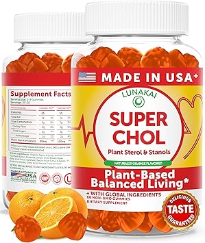 Lunakai USA Made Super Chol Gummies 1200mg Plant Sterols & Stanols for Natural Cholesterol Support Daily Phytosterol Supplement for Adults, 60ct