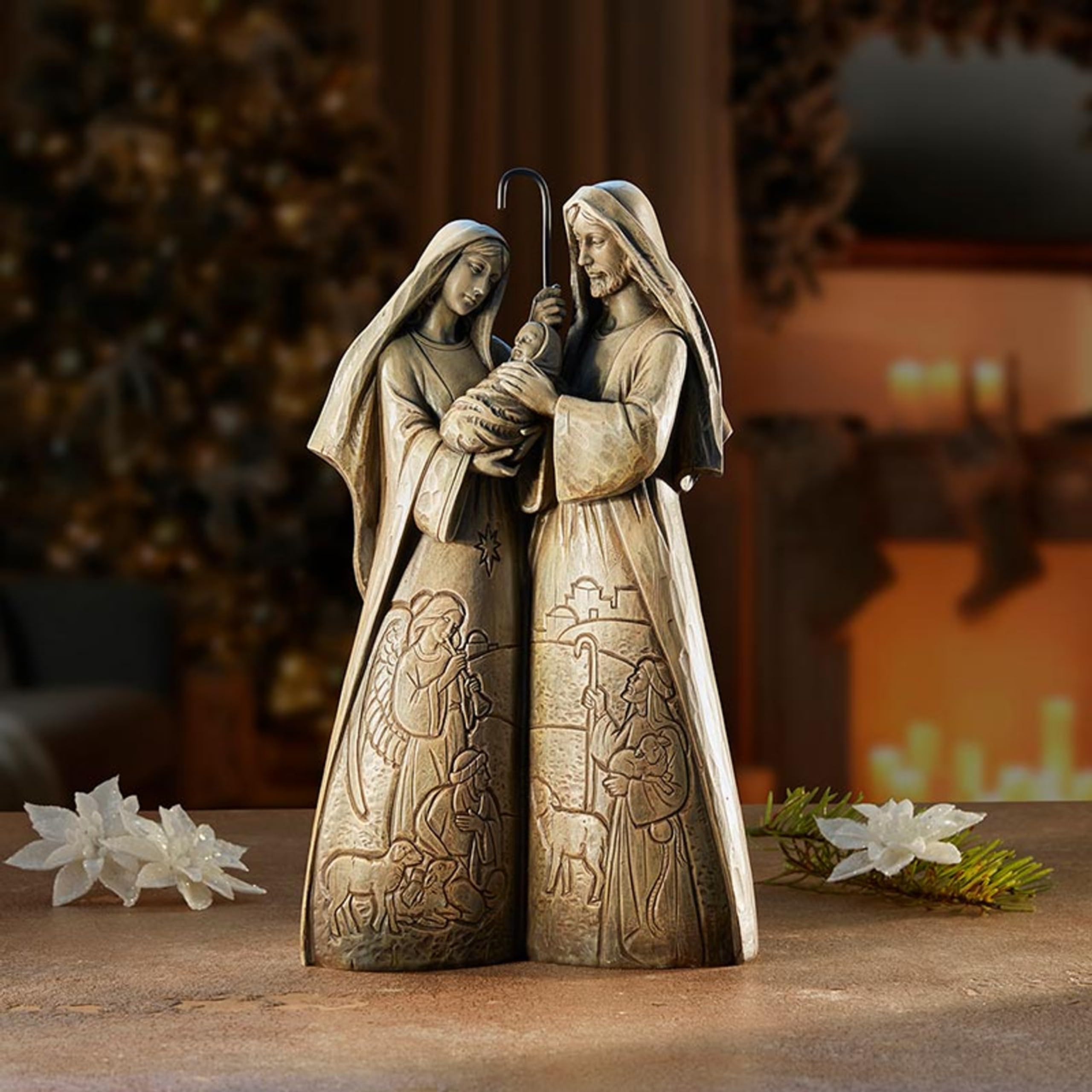 Święta Rodzina Betlejemska statuetka bożonarodzeniowa, prezenty religijne świąteczne dekoracje stołowe kolekcjonerskie, powód sezonu wystrój domu, 30 cm