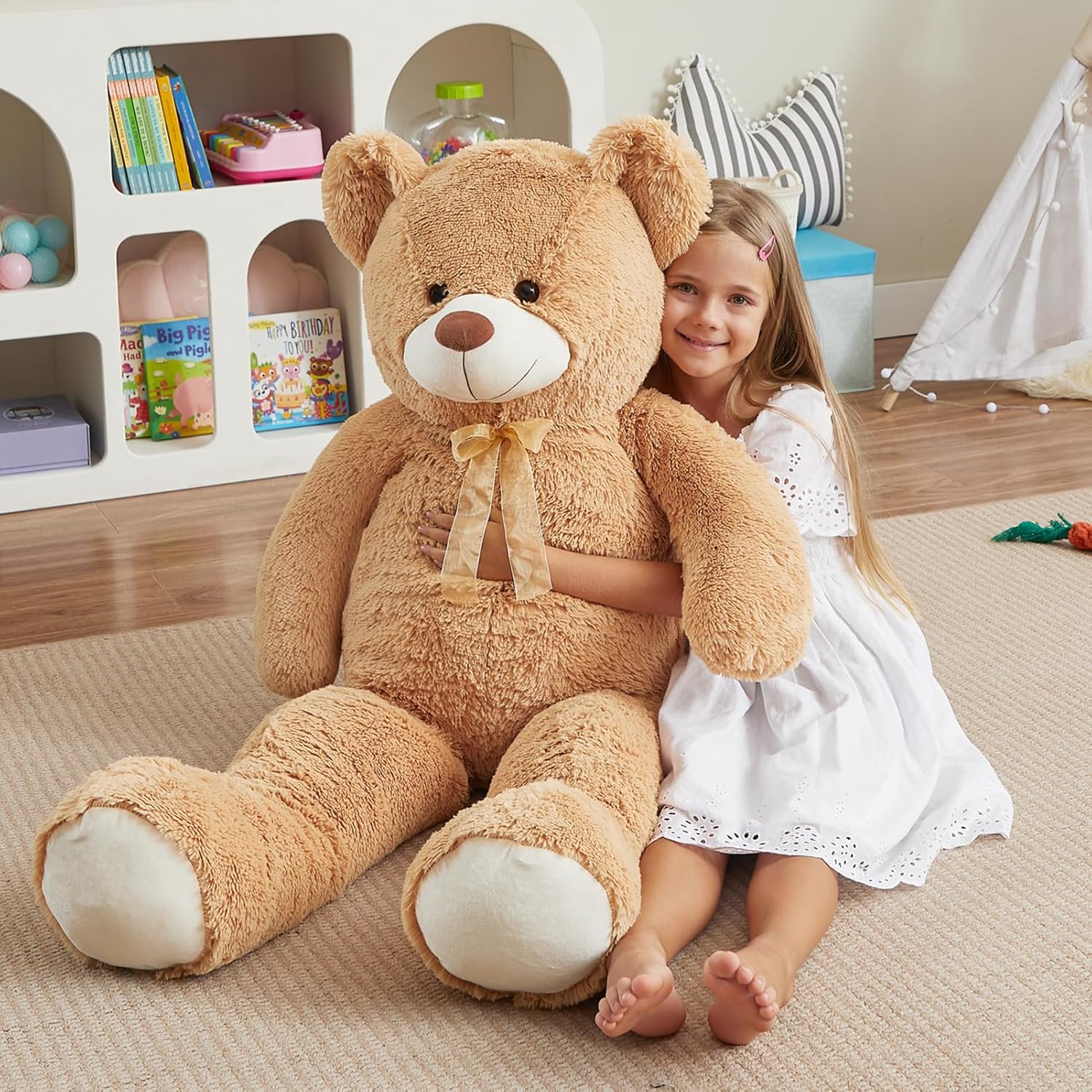 HollyHOME Giant Teddy Bear 4Ft Big Teddy Bear Stuffed Animal Birthday Valentines Day Plush Toy for Kids and Girlfriend 48 inch Tan
