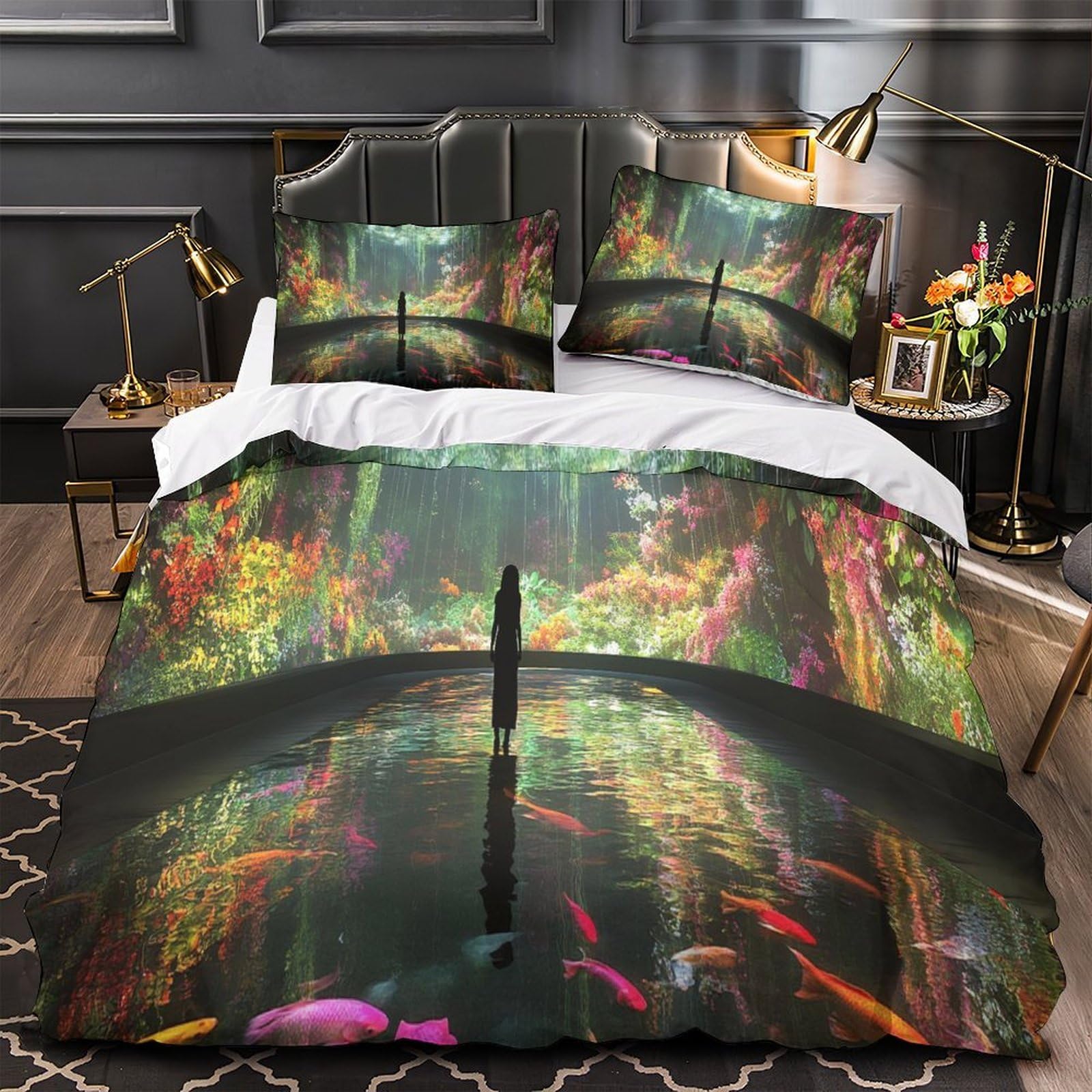 Housse de couette 3D jardin haut de gamme en microfibre vibrante et inaltérable pour lit Super King